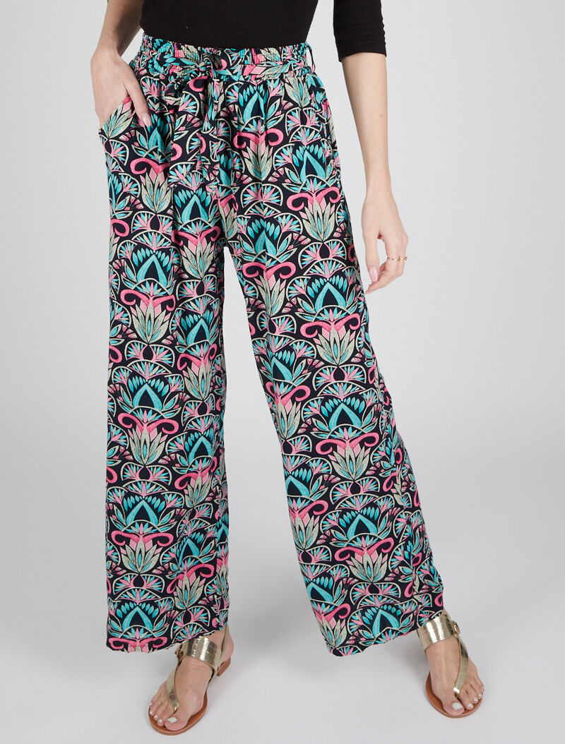 Pantalon à imprimés graphiques - bleu nuit - 1