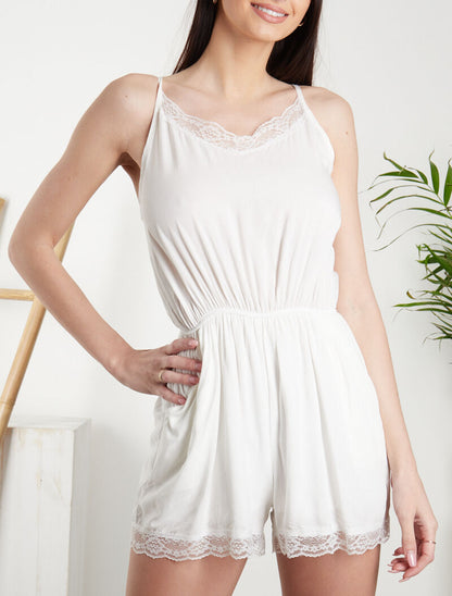 Combishort uni à bords dentelle - blanc - 3