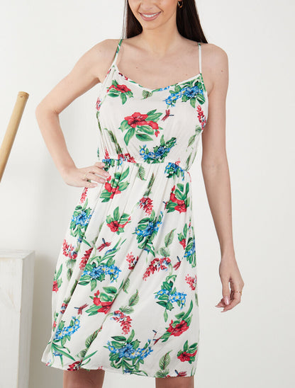 Robe à imprimé printanier - ecru - 1