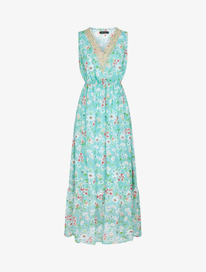 Robe fleurie à encolure V en crochet - vert d&