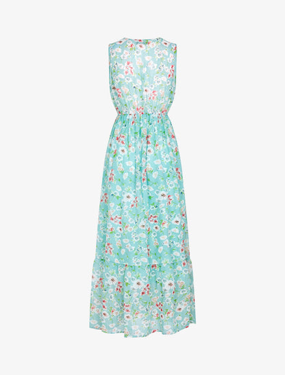 Robe fleurie à encolure V en crochet - vert d&