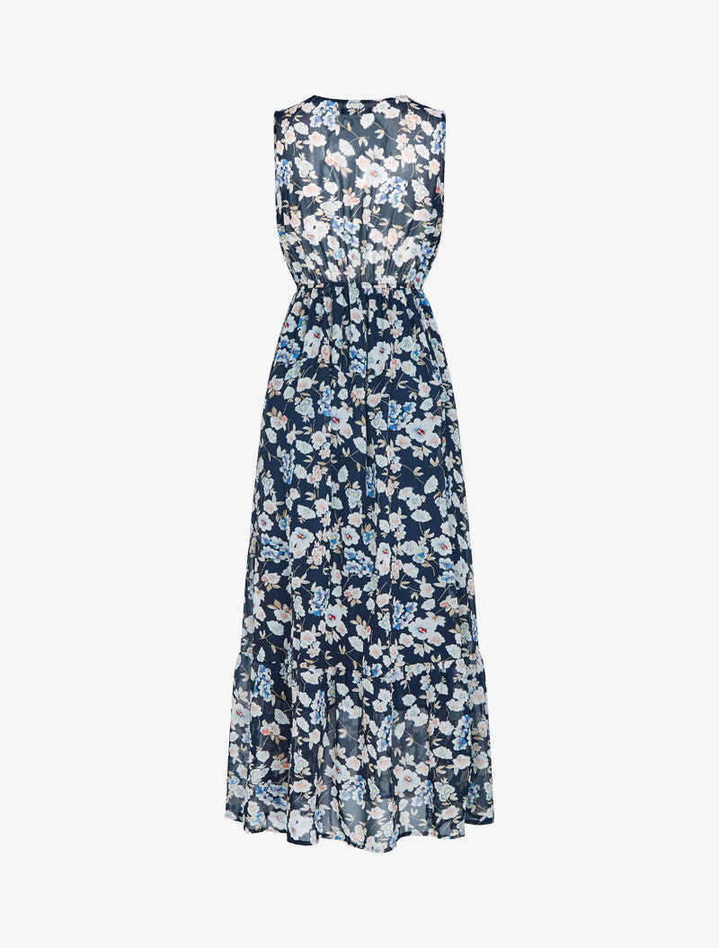 Robe fleurie à encolure V en crochet - marine - 2