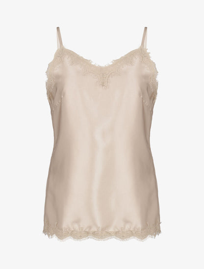 Débardeur satiné à bords dentelle - beige - 3