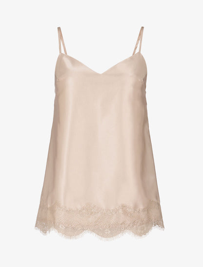 Débardeur satiné à bord en dentelle - beige - 1