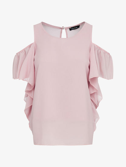 Top en voile à épaules dénudées - rose - 1