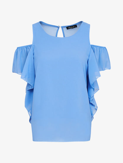 Top en voile à épaules dénudées - bleu ciel - 3