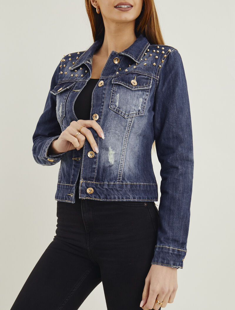 Veste en jean ornée de picots - denim brut - 1