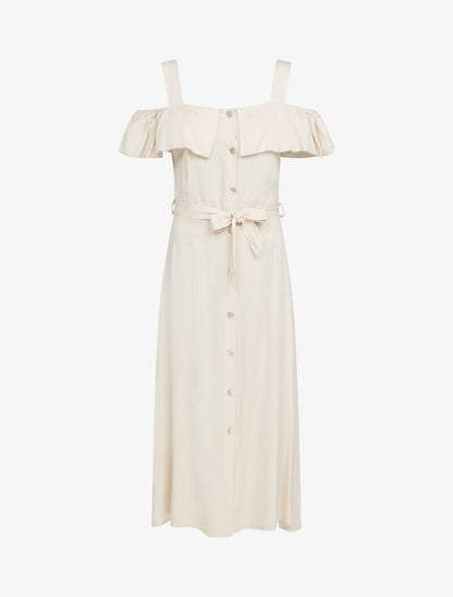 Robe longue à épaules dénudées - beige - 1
