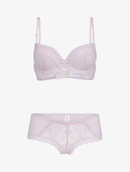 Ensemble push-up en résille et dentelle - rose - 3