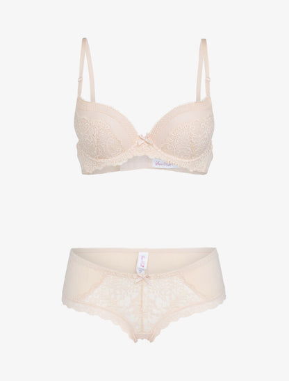 Ensemble push-up en résille et dentelle - nude - 3