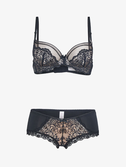 Ensemble push-up en résille et dentelle - beige - 3