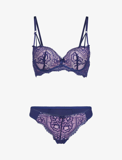 Ensemble en dentelle à bretelles stylisées - violet - 3