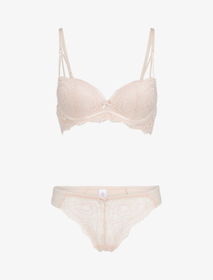 Ensemble en dentelle à bretelles stylisées - nude - 3