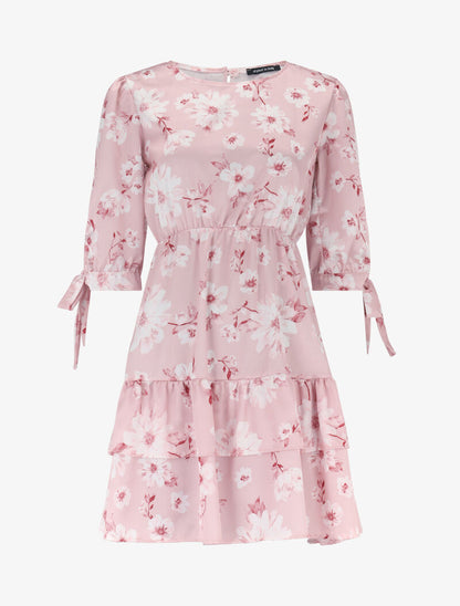 Robe imprimée à rangées de volants - rose - 2