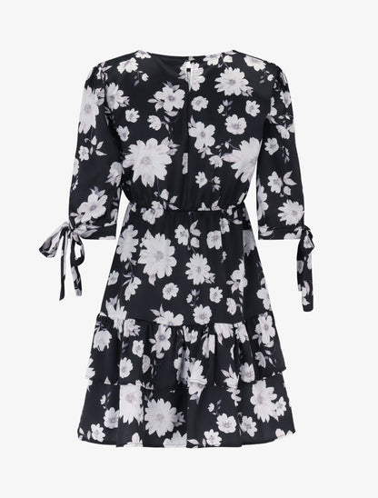 Robe imprimée à rangées de volants - noir - 2