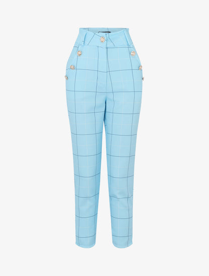 Pantalon à imprimé carreaux - bleu ciel - 3