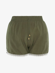 Short uni à bords crochet - kaki - 1