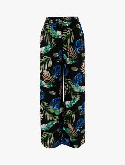 Pantalon ample à imprimé tropical - noir - 1