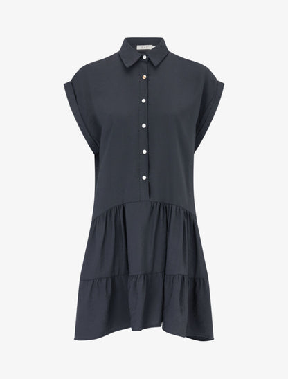 Robe courte coupe carrée style chemise - noir - 2