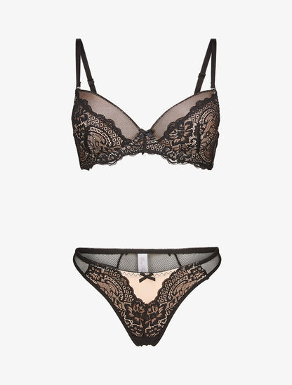 Ensembles en dentelle et résille - nude/noir - 1
