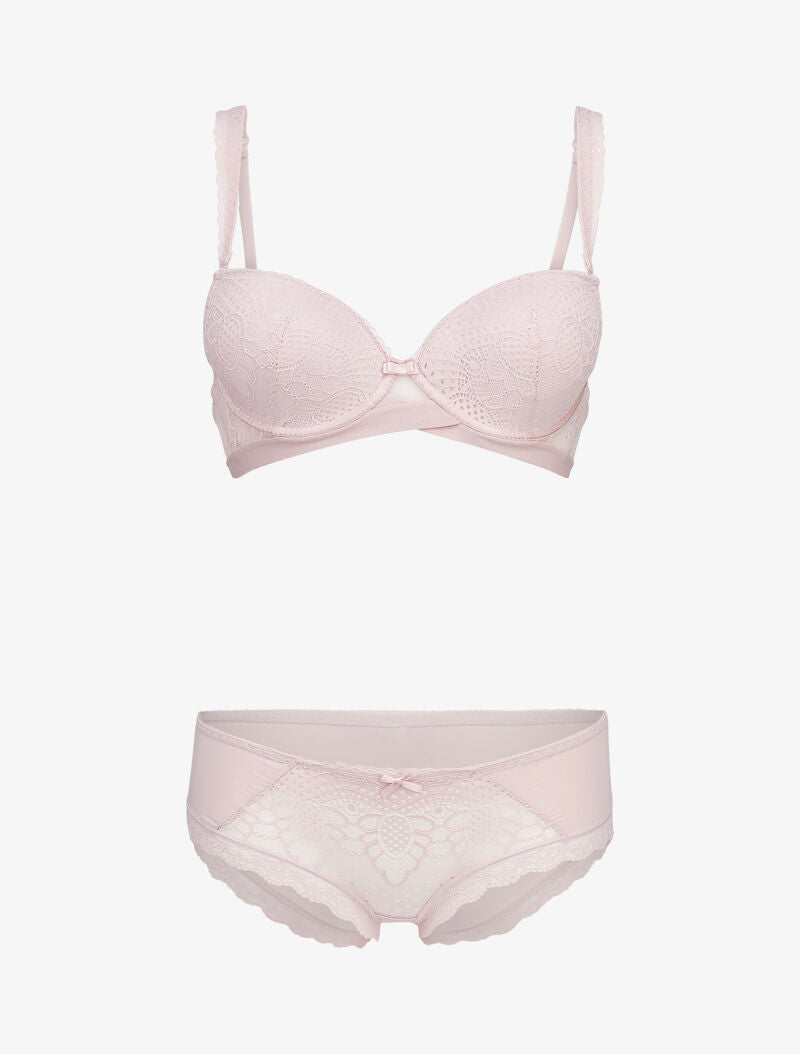 Ensembles à bretelles à bords dentelle et shorty ajouré - rose - 1