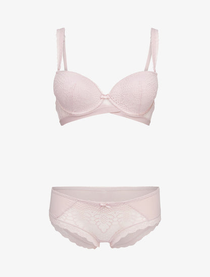 Ensembles à bretelles à bords dentelle et shorty ajouré - rose - 1