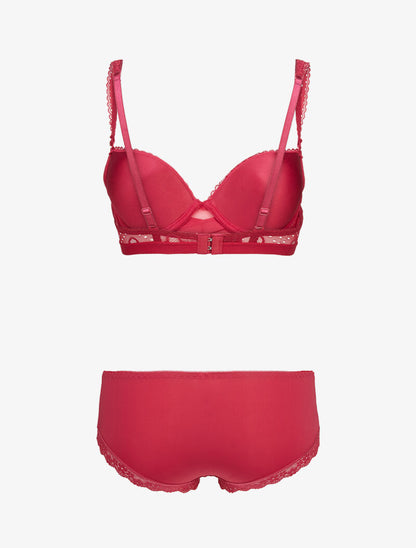 Ensembles à bretelles à bords dentelle et shorty ajouré - cerise - 2