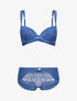 Ensembles à bretelles à bords dentelle et shorty ajouré - bleu - 1