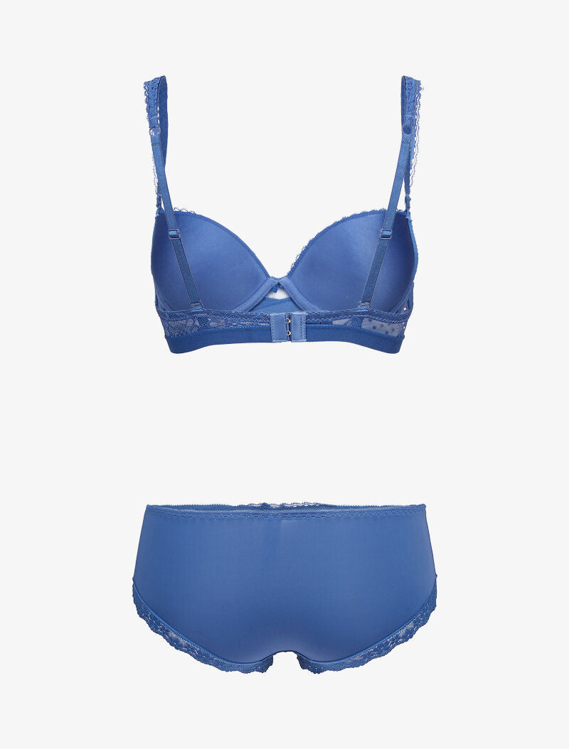Ensembles à bretelles à bords dentelle et shorty ajouré - bleu - 2
