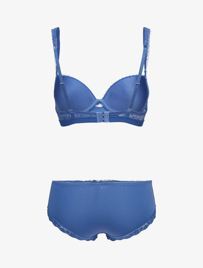 Ensembles à bretelles à bords dentelle et shorty ajouré - bleu - 2