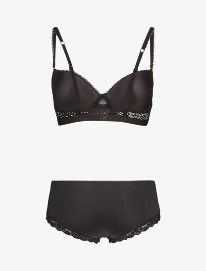 Ensembles à bretelles à bords dentelle et shorty ajouré - noir - 2
