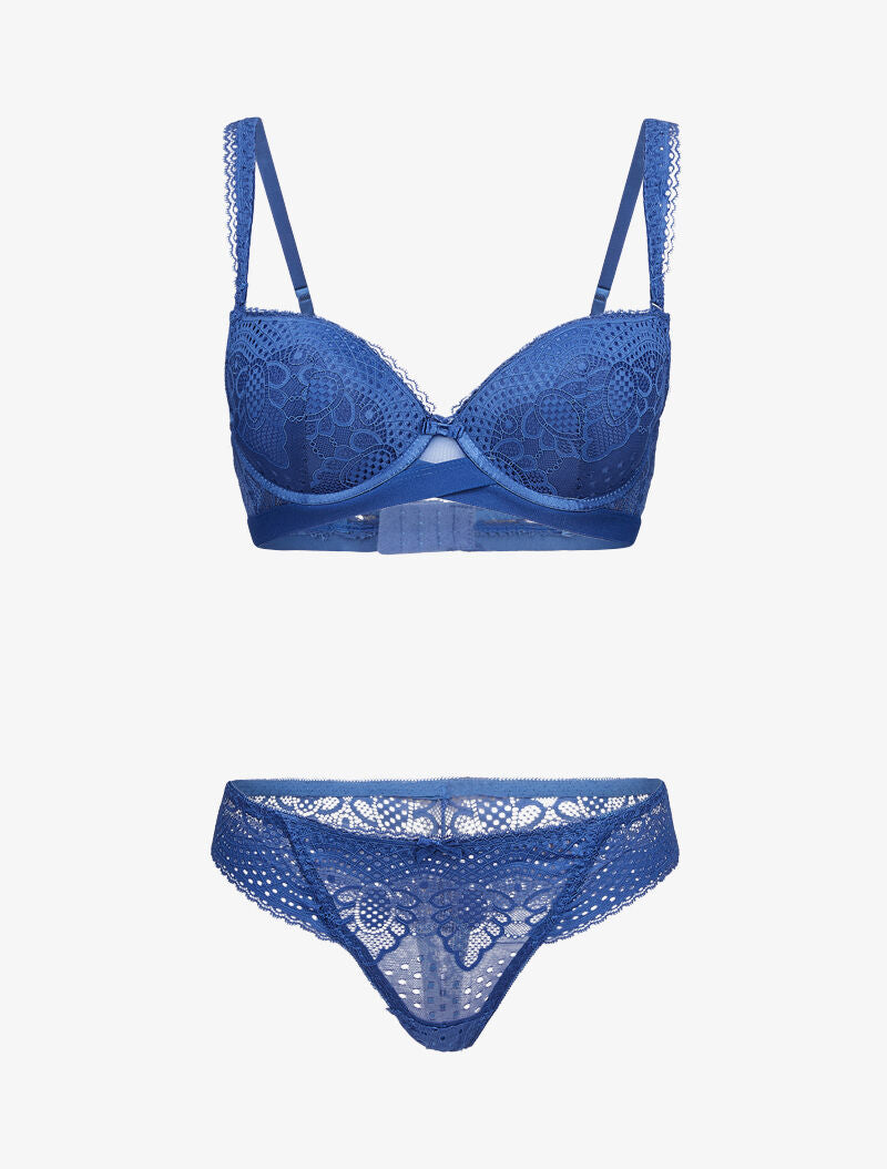 Ensembles à bretelles à bords dentelle - bleu - 1
