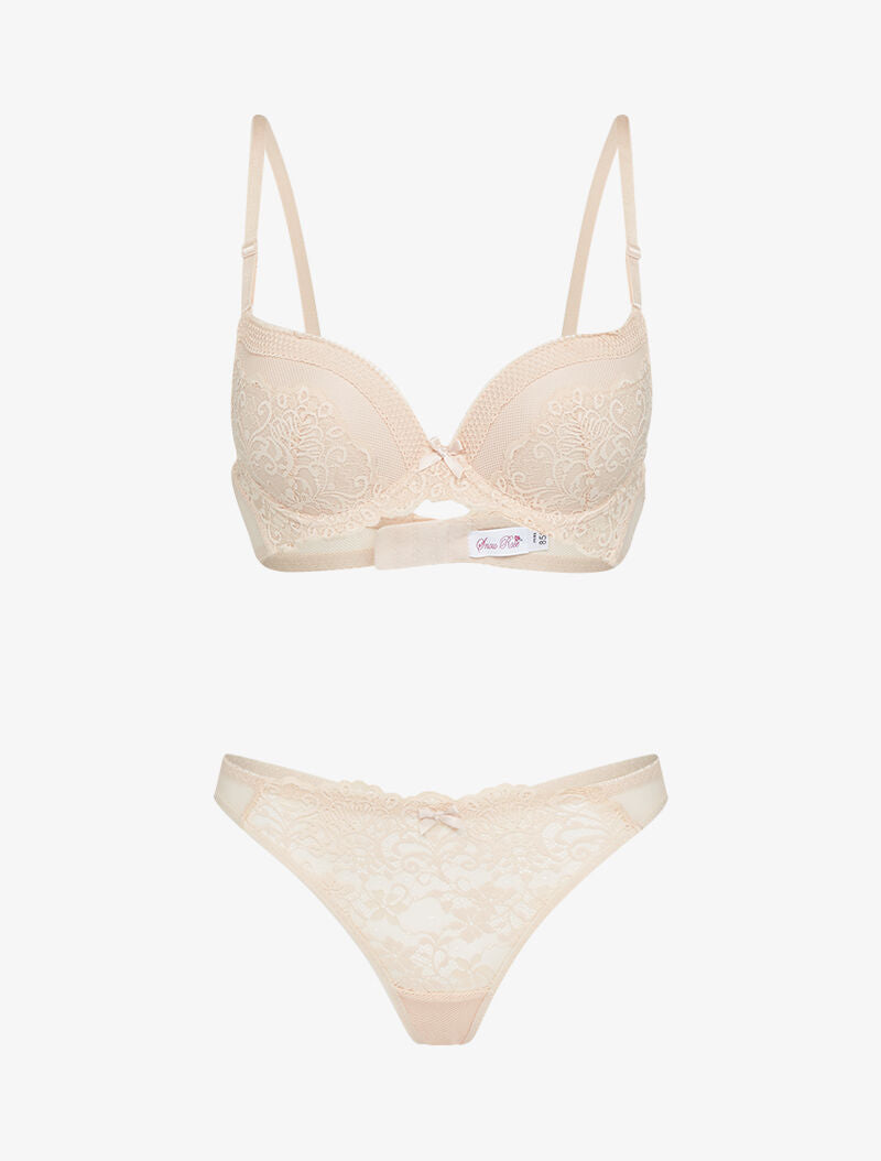 Ensembles à bretelles stylisées en dentelle - beige - 1