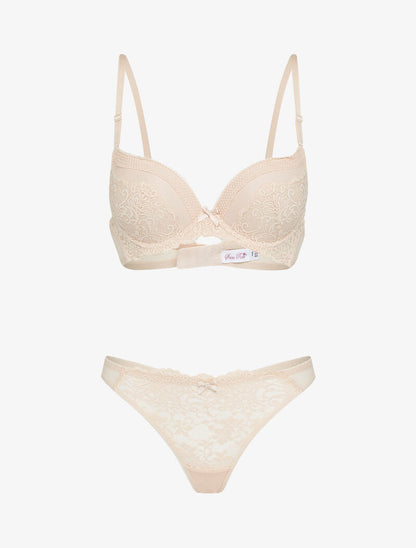 Ensembles à bretelles stylisées en dentelle - beige - 1