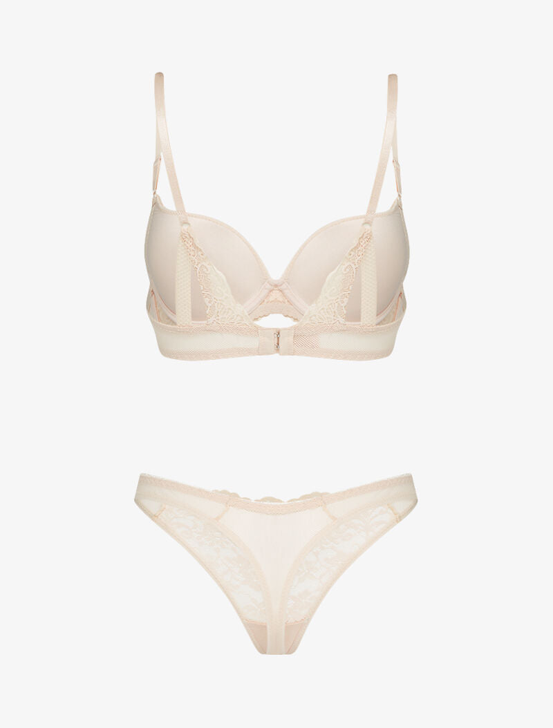 Ensembles à bretelles stylisées en dentelle - beige - 2