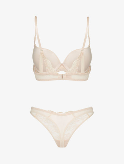 Ensembles à bretelles stylisées en dentelle - beige - 2