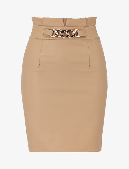 Jupe simili à détail chaîne - beige - 3