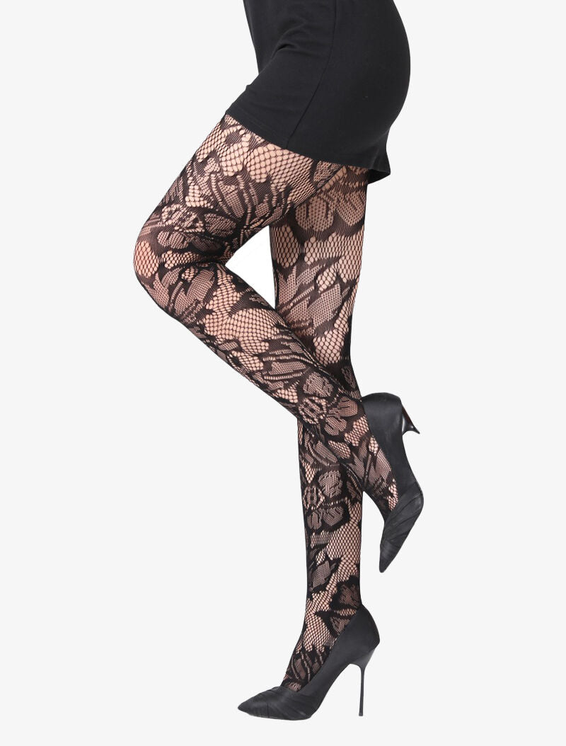 Collants fantaisie style broderie - noir - 1