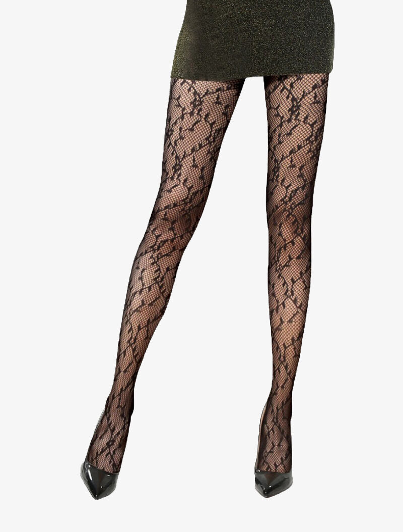 Collants en résille à imprimé fantaisie - noir - 1