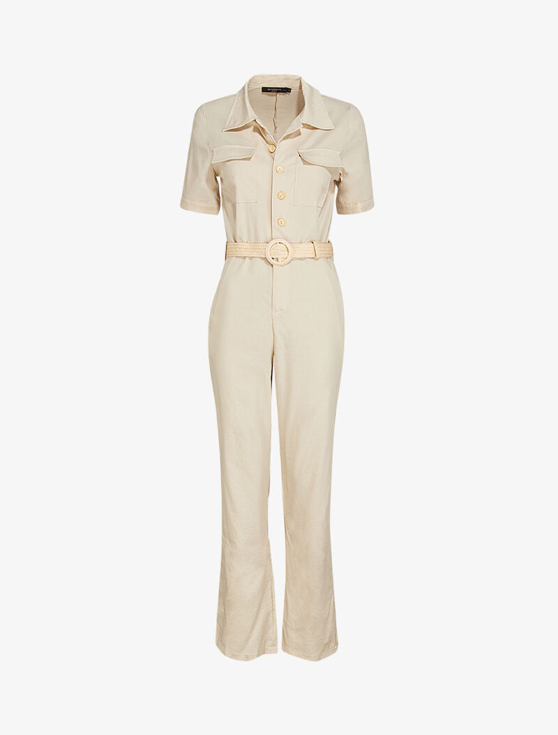 Combinaison à ceinture contrastante - beige - 1