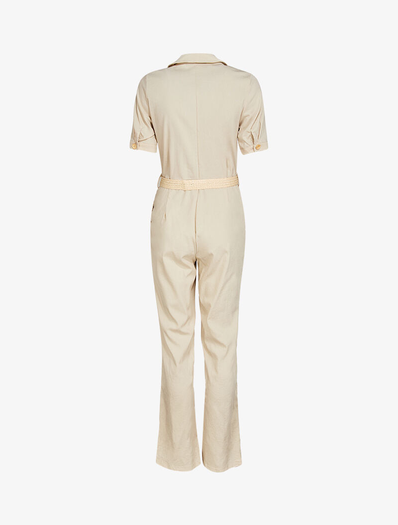 Combinaison à ceinture contrastante - beige - 2