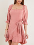 Robe style portefeuille à encolure carrée - rose saumon - 1