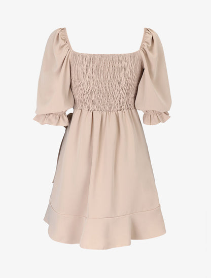 Robe style portefeuille à encolure carrée - beige - 2