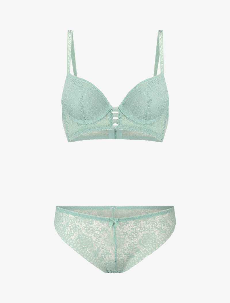 Ensemble en dentelle fleurie - vert amande - 1