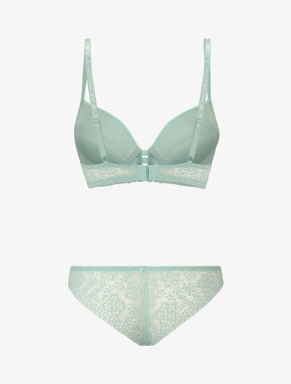 Ensemble en dentelle fleurie - vert amande - 2