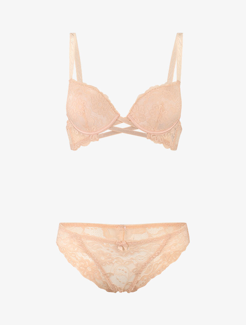 Ensemble en dentelle et à lanières - beige - 1