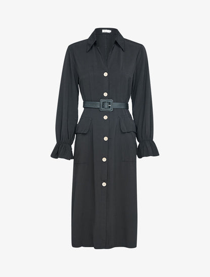Robe chemise à ceinture simili - noir - 2