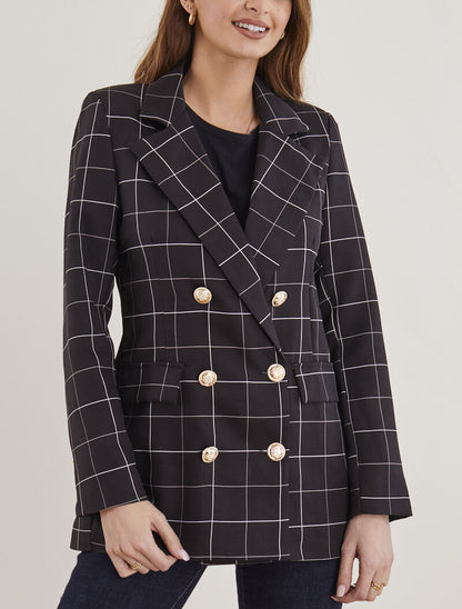 Blazer long à grands carreaux - noir - 1