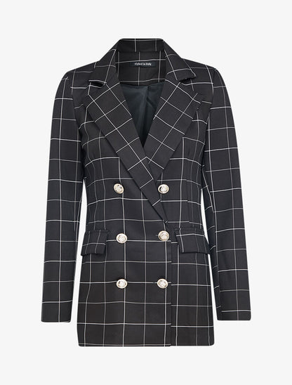 Blazer long à grands carreaux - noir - 2