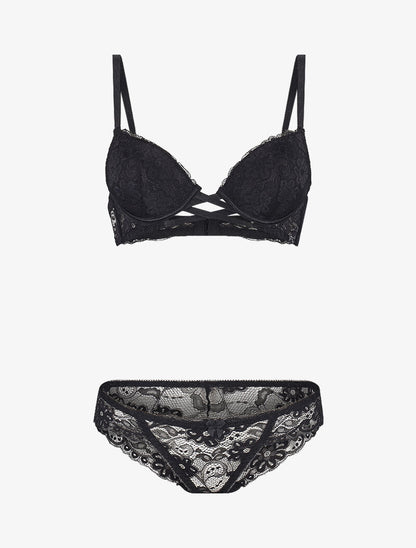 Ensemble en dentelle et à lanières - noir - 1
